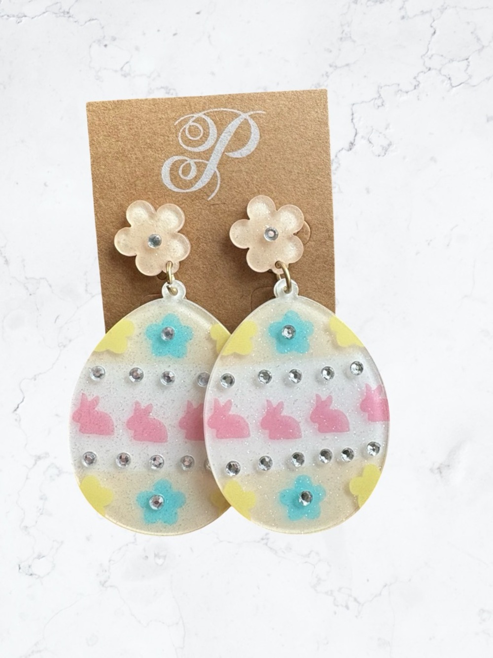 Plunder Pastel Bunny Floral Drop Earrings — Pink, Blue & Yellow